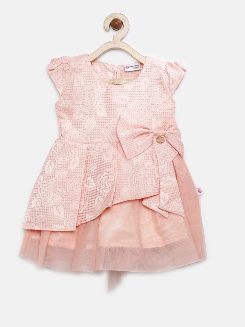 

Peppermint Girls Peach-Coloured Self-Designed Fit & Flare Dress