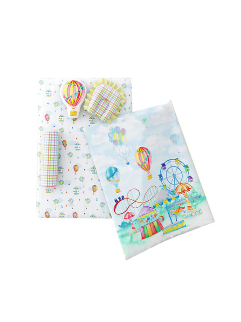 

Fancy Fluff Infants Set of 6 White Printed Organic Cotton Baby Bed Set