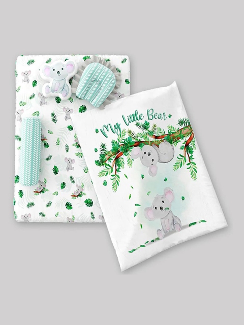 

Fancy Fluff Infants Green Set Of 6 Printed Organic Cotton Baby Bed Set