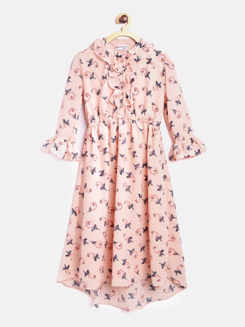 

Peppermint Girls Peach-Coloured Floral Print Fit and Flare Dress