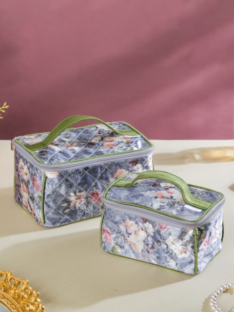 

Nestasia Set Of 2 Green & Grey Floral Printed Vanity Pouch Organisers