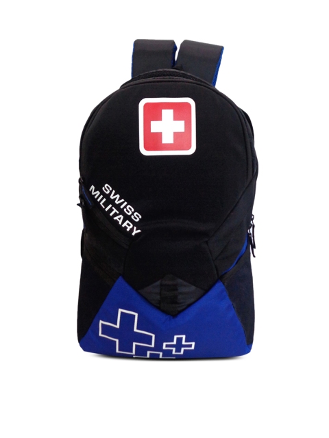 

SWISS MILITARY Unisex Black & Blue Brand Logo Backpack