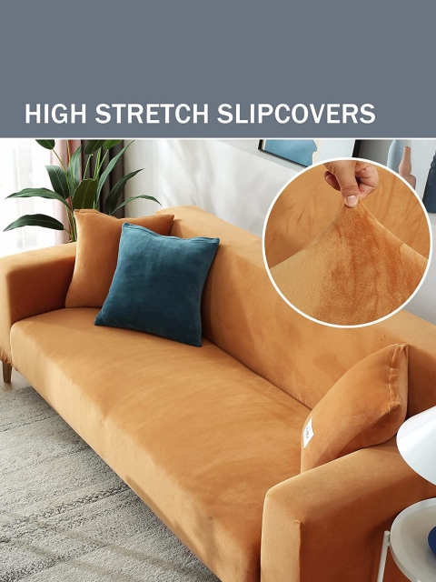 

HOUSE OF QUIRK 3 Seater Tan Brown Solid Sofa Covers