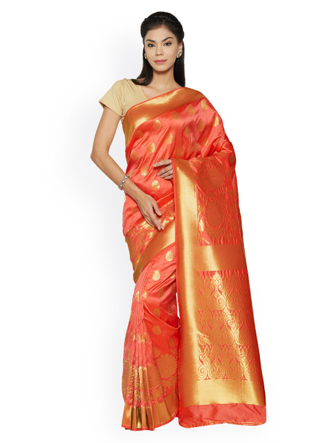 

Saree mall Peach-Coloured Woven Design Kanjeevaram Saree