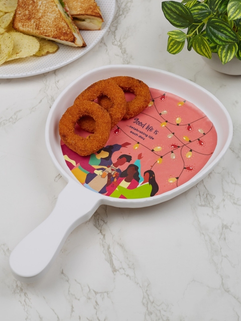 

HomeTown White & Pink Printed Melamine Serveware With Handle