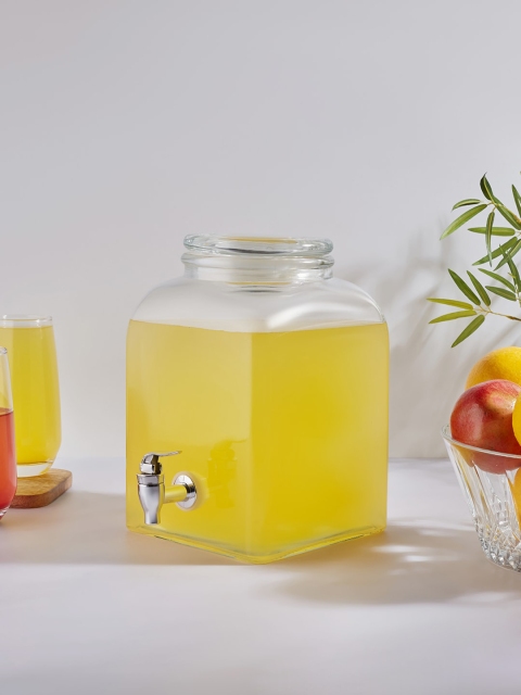

HomeTown Transparent Solid Glass Cube Water Jug 5 Ltr
