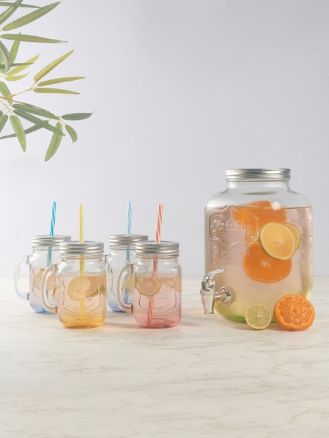 

HomeTown Set Of 5 Transparent Solid Good Life Glass Dispenser Party Pack
