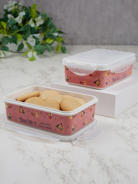 

HomeTown Set Of 2 Pink Printed Lunch Box