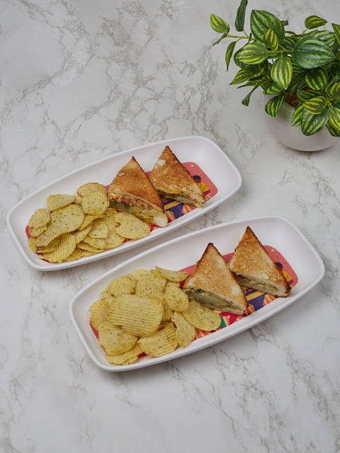 

HomeTown Set Of 2 White & Pink Printed Rectangular Serveware, Multi