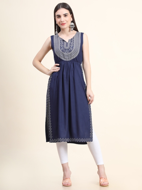 

DAEVISH Women Blue Printed Sleeveless Kurta