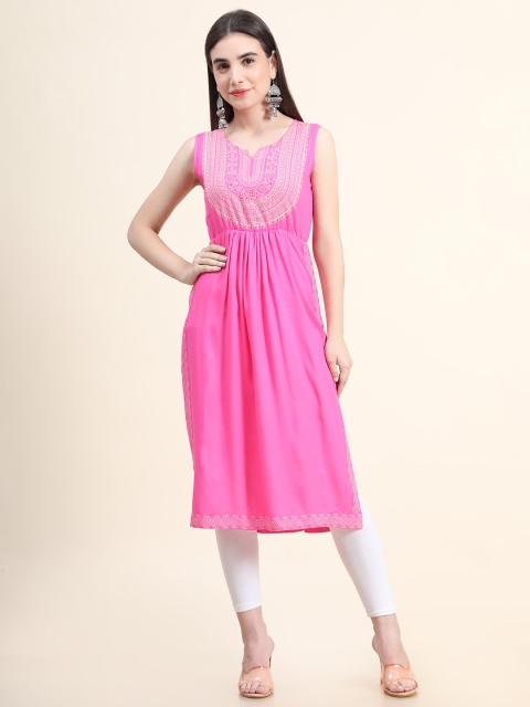 

DAEVISH Women Pink Printed Sleeveless Kurta