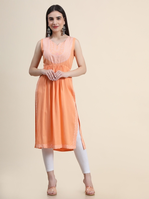 

DAEVISH Women Peach Printed Sleeveless Kurta