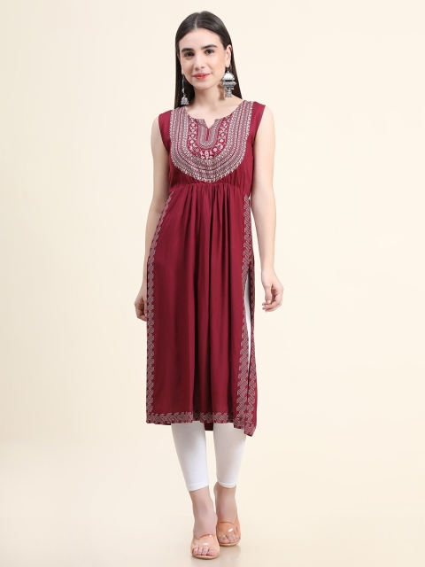

DAEVISH Women Maroon Ethnic Motifs Printed Sleeveless Kurta
