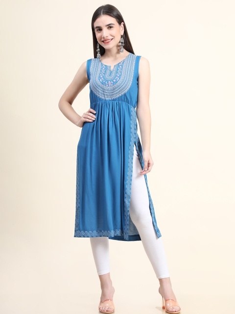 

DAEVISH Women Turquoise Blue Ethnic Motifs Printed Sleeveless Kurta