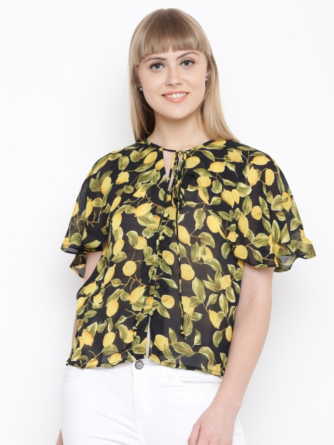 

Madame Women Black & Yellow Printed Cape Top