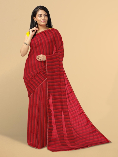 

Kalamandir Red & Maroon Striped Silk Blend Saree