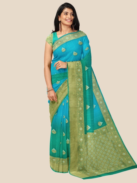 

Kalamandir Blue & Gold-Toned Woven Design Zari Silk Blend Saree