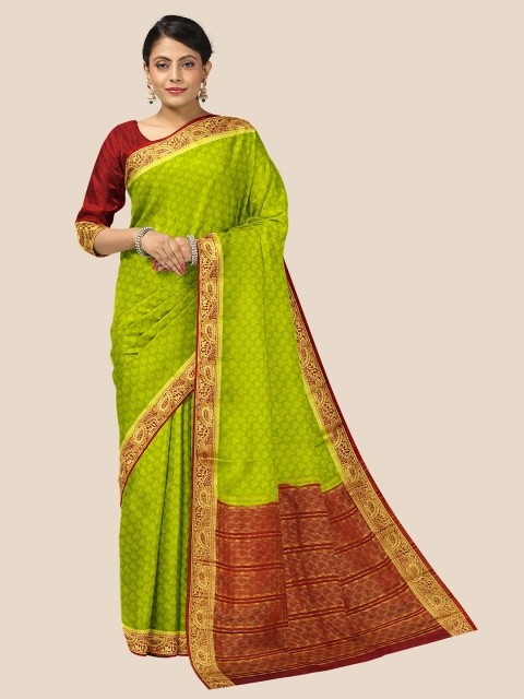 

Kalamandir Olive Green & Maroon Woven Design Zari Art Silk Saree