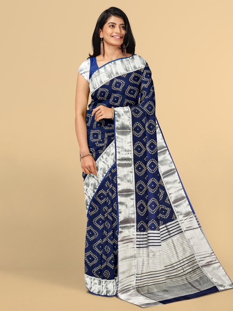 

Kalamandir Navy Blue & White Bandhani Zari Silk Blend Saree