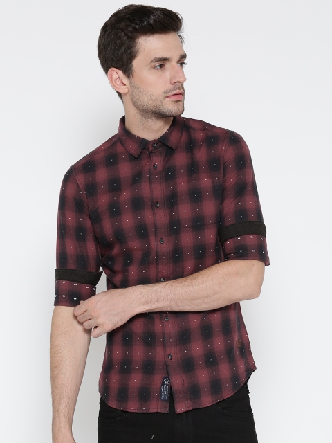

Being Human Men Rust Red & Navy Slim Fit Checked Casual Shirt