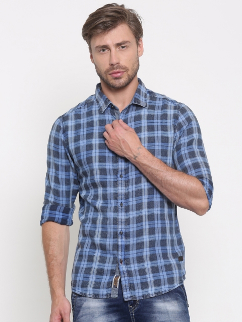 

Being Human Clothing Men Navy Blue Slim Fit Checked Casual Shirt