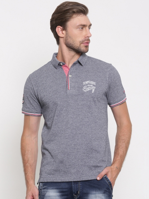 

Being Human Clothing Men Navy Blue Self-Design Polo T-Shirt