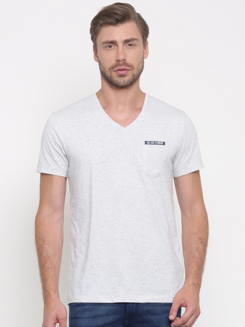 

Being Human Men Grey Melange Solid Round Neck T-shirt