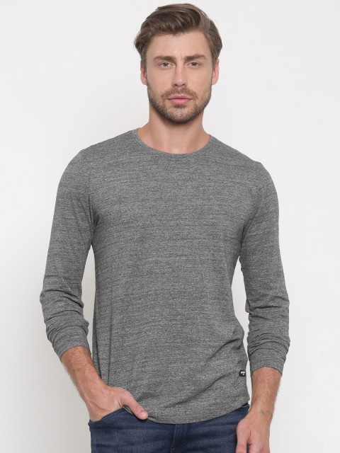 

Being Human Men Grey Melange Solid Round Neck T-shirt