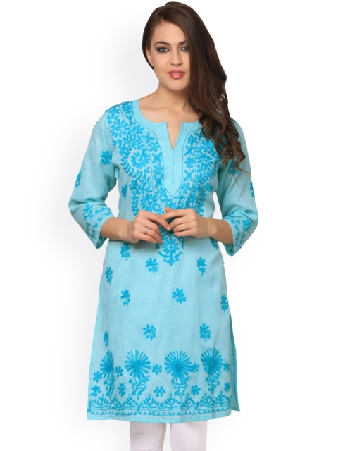 

Saadgi Women Blue Chikankari Handwork Straight Kurta