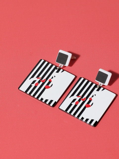 

SOHI White & Black Square Drop Earrings