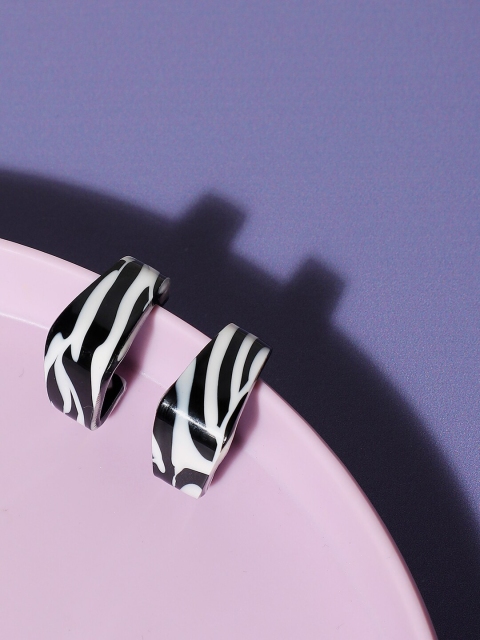 

SOHI Black & White Contemporary Designer Stone Half Hoop Earrings