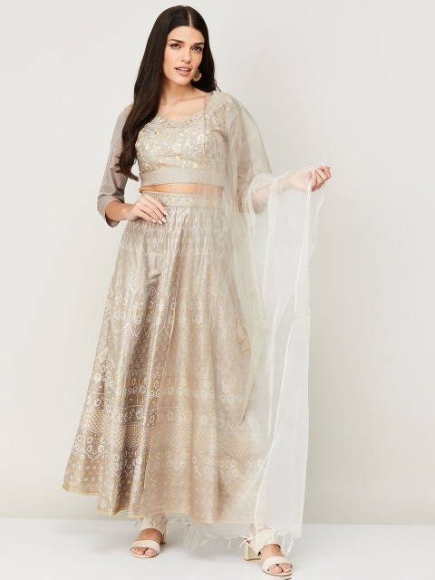 

Melange by Lifestyle Grey Embroidered Thread Work Ready to Wear Lehenga Choli With Dupatta