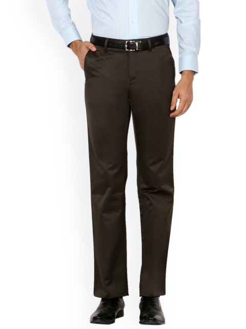 

Van Heusen Men Olive Brown Solid Formal Trousers