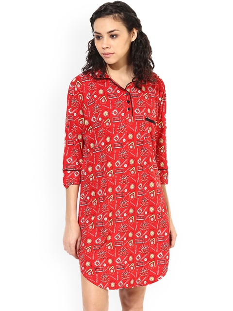 

Soie Red Printed Sleep Shirt NT-47