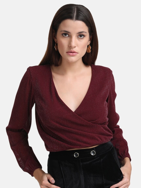 

Kazo Women Maroon Embellished Embellished Wrap Top