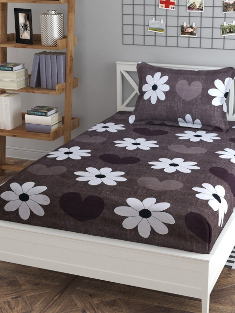 

Bajo's Brown & White Floral 210 TC Cotton Single Bedsheet with 1 Pillow Covers