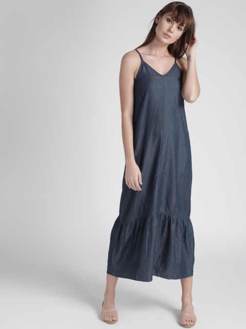 

Chemistry Women Blue Solid Denim Maxi Dress