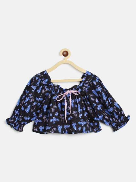 

TALES & STORIES Black & Blue Floral Print Top