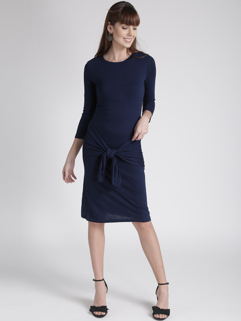 

Chemistry Women Blue Solid Tie-Up Sheath Dress