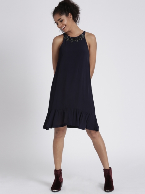 

Chemistry Women Navy Blue Solid A-Line Dress