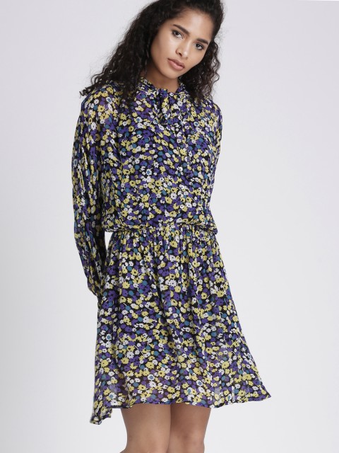 

Chemistry Women Navy Blue Printed Fit and Flare Dress