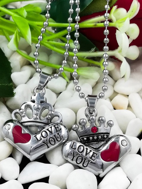

Saizen Set Of 2 Silver-Plated Heart Shaped Couple Pendant With Chain