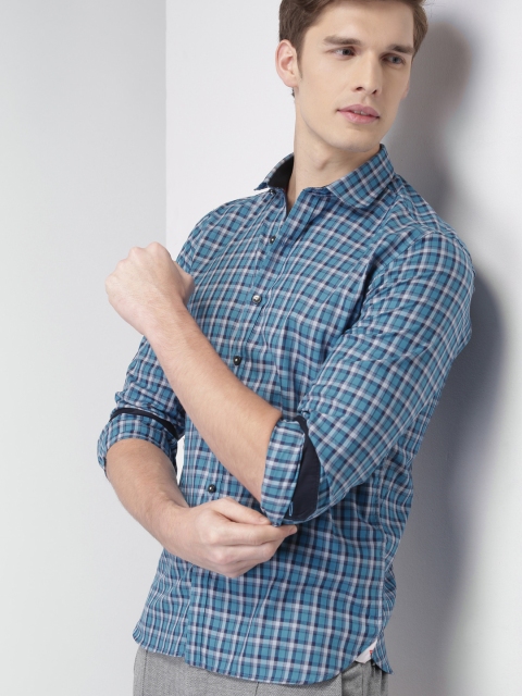 

INVICTUS Men Blue & Off-White Slim Fit Grid Tattersall Checks Casual Shirt