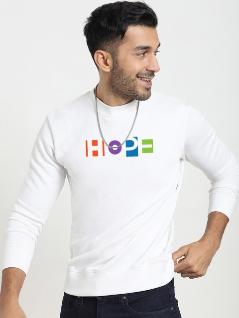 

Bewakoof Men White Printed Fleece Round Neck Sweatshirt