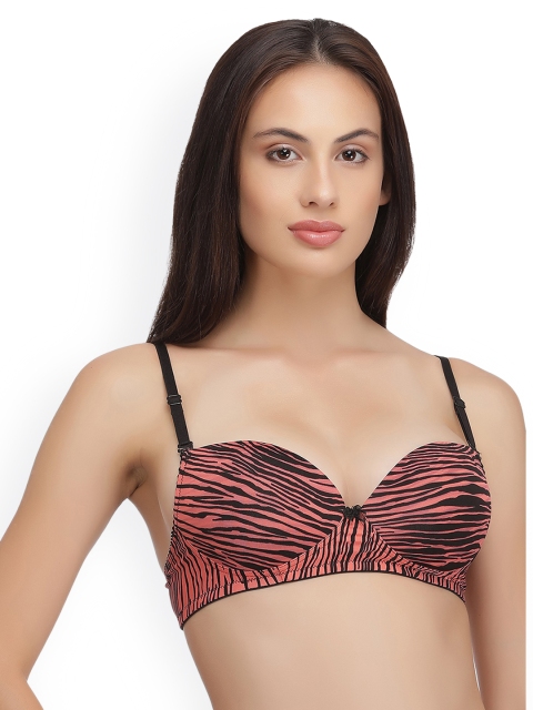 

Clovia Black & Rust Red Printed Non-Wired Lightly Padded T-shirt Bra BR0896P1340C