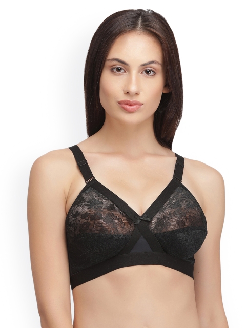 

Clovia Non-Wired Non-Padded Full Cup Plus Size Lace Bra, Black