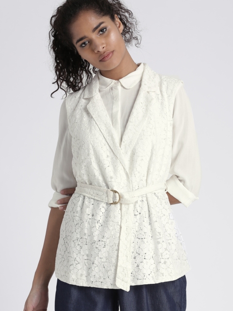 

Chemistry Women White Self Design Tailored Jacket