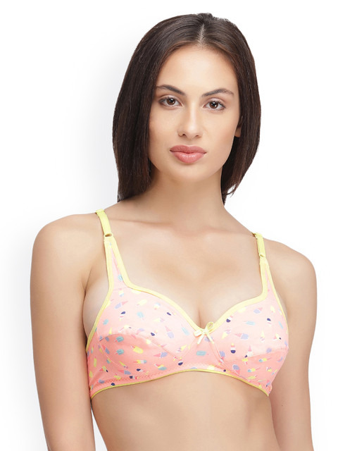 

Clovia Peach-Coloured Printed Non-Wired Non Padded Everyday Bra BR0922P1640B