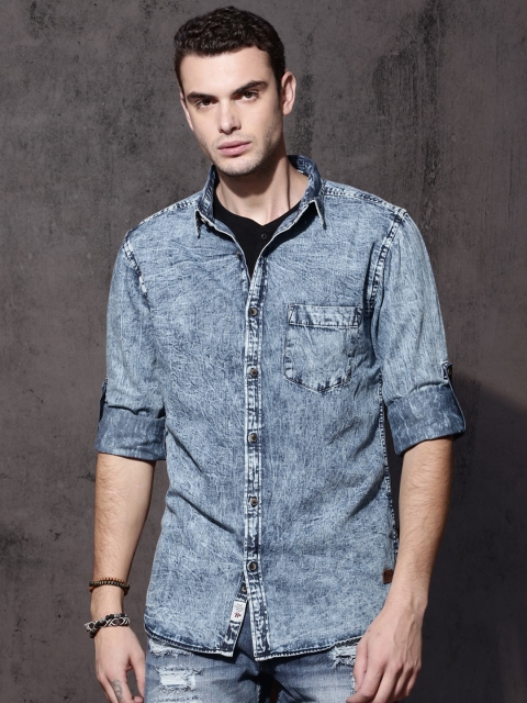 

Roadster Men Blue Regular Fit Solid Denim Casual Shirt