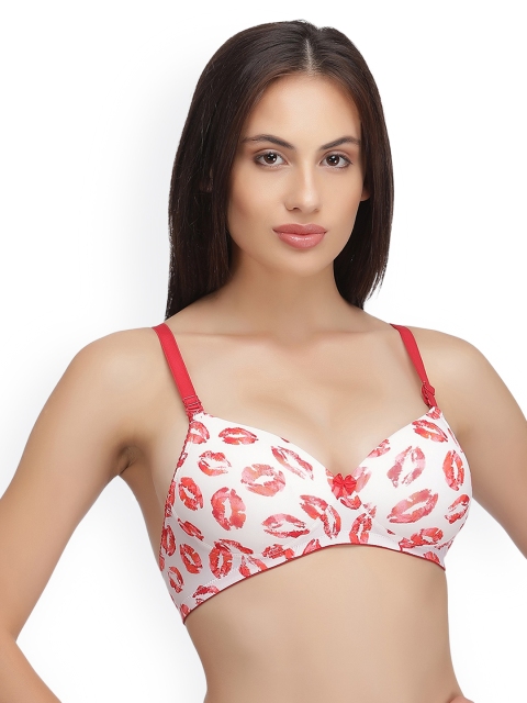 

Clovia White & Red Printed Non-Wired Lightly Padded T-shirt Bra BR0928P0440C